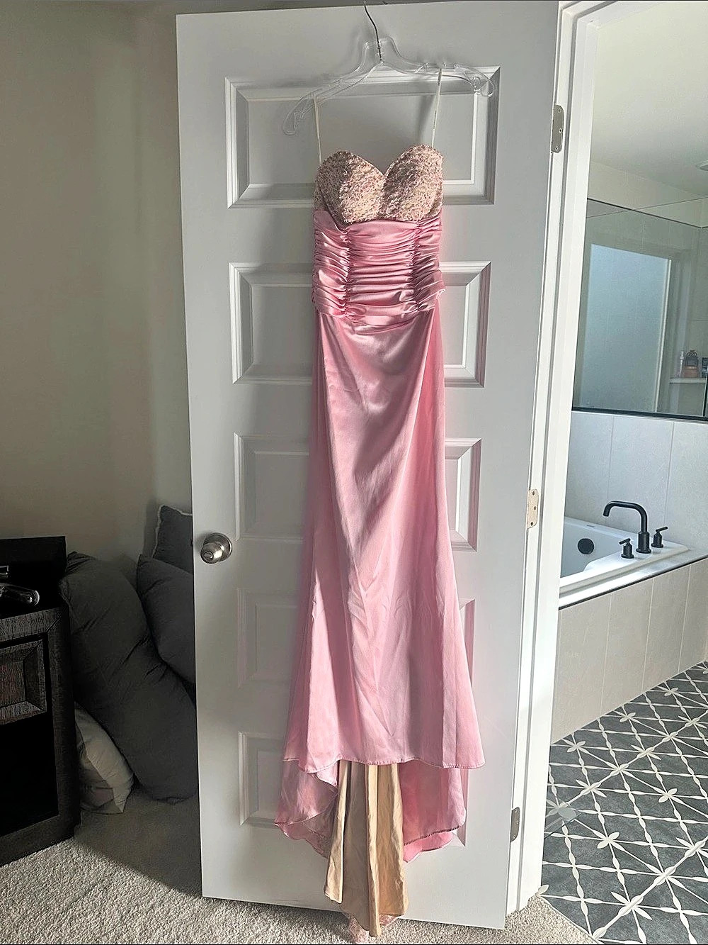 Pink Ruched Embellished Maxi Dress Like New